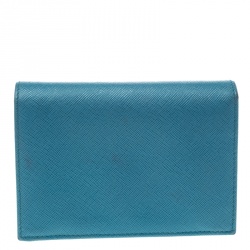 Pre Owned Prada Sky Blue Saffiano Metal Leather Snap Wallet