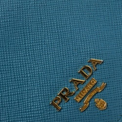 Pre Owned Prada Sky Blue Saffiano Metal Leather Snap Wallet