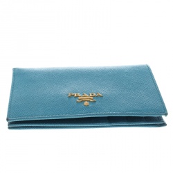 Pre Owned Prada Sky Blue Saffiano Metal Leather Snap Wallet
