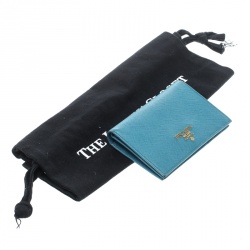 Pre Owned Prada Sky Blue Saffiano Metal Leather Snap Wallet