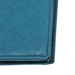 Pre Owned Prada Sky Blue Saffiano Metal Leather Snap Wallet