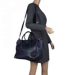 Pre Owned Prada Navy Blue Leather Double Zip Tote