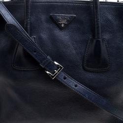 Pre Owned Prada Navy Blue Leather Double Zip Tote