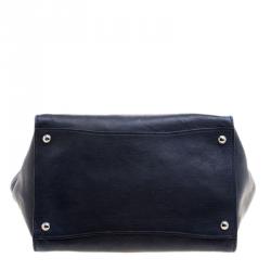 Pre Owned Prada Navy Blue Leather Double Zip Tote