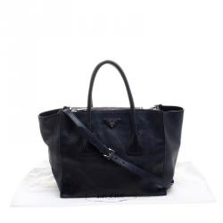 Pre Owned Prada Navy Blue Leather Double Zip Tote