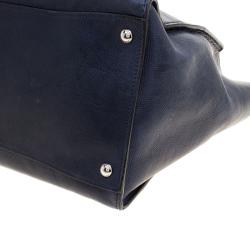 Pre Owned Prada Navy Blue Leather Double Zip Tote