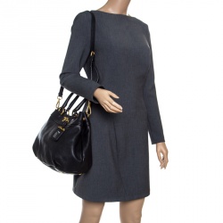 Pre Owned Prada Black Pebbled Leather Sacca 2 Manici Shoulder Bag