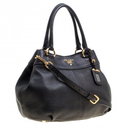 Pre Owned Prada Black Pebbled Leather Sacca 2 Manici Shoulder Bag