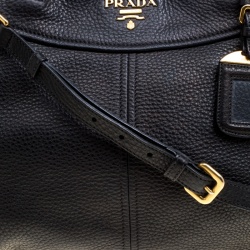 Pre Owned Prada Black Pebbled Leather Sacca 2 Manici Shoulder Bag