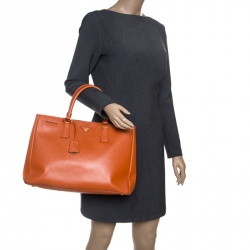 Pre Owned Prada Orange Saffiano Lux Leather Large Gardener's Tote