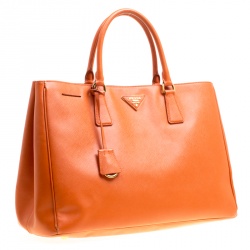 Pre Owned Prada Orange Saffiano Lux Leather Large Gardener's Tote