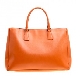 Pre Owned Prada Orange Saffiano Lux Leather Large Gardener's Tote