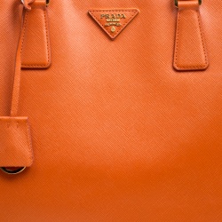 Pre Owned Prada Orange Saffiano Lux Leather Large Gardener's Tote