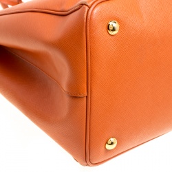 Pre Owned Prada Orange Saffiano Lux Leather Large Gardener's Tote