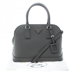 Pre Owned Prada Grey Saffiano Leather Open Promenade Top Handle Bag