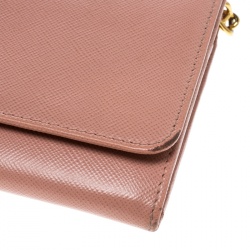 Pre Owned محفظة بسلسلة برادا جلد معدن سافيانو وردية