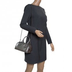 Pre Owned Prada Metallic Grey Saffiano Lux Leather Crossbody Bag