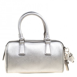 Pre Owned Prada Metallic Grey Saffiano Lux Leather Crossbody Bag