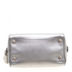 Pre Owned Prada Metallic Grey Saffiano Lux Leather Crossbody Bag