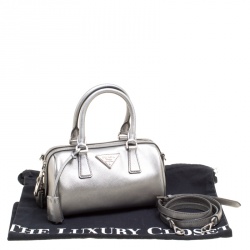 Pre Owned Prada Metallic Grey Saffiano Lux Leather Crossbody Bag