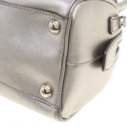 Pre Owned Prada Metallic Grey Saffiano Lux Leather Crossbody Bag