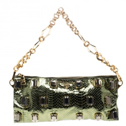 Pre Owned Prada Green Python Whips Pietre Chain Clutch
