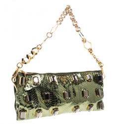 Pre Owned Prada Green Python Whips Pietre Chain Clutch