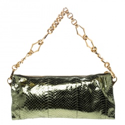 Pre Owned Prada Green Python Whips Pietre Chain Clutch