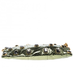 Pre Owned Prada Green Python Whips Pietre Chain Clutch