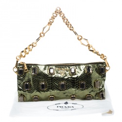 Pre Owned Prada Green Python Whips Pietre Chain Clutch