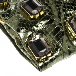 Pre Owned Prada Green Python Whips Pietre Chain Clutch