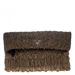 Pre Owned Prada Brown Cloquet Fabric Folders Clutch