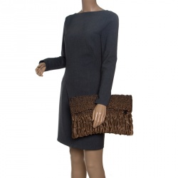 Pre Owned Prada Brown Cloquet Fabric Folders Clutch