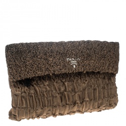 Pre Owned Prada Brown Cloquet Fabric Folders Clutch