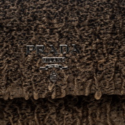 Pre Owned Prada Brown Cloquet Fabric Folders Clutch