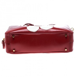 Pre Owned Prada Red and White Saffiano Vernice Patent Leather Bauletto Flower Top handle Bag