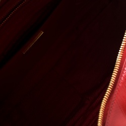 Pre Owned Prada Red and White Saffiano Vernice Patent Leather Bauletto Flower Top handle Bag