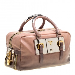 Pre Owned Prada Brown/Black Ombre Glace Leather Zippers Bauletto Bag