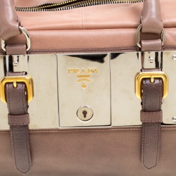 Pre Owned Prada Brown/Black Ombre Glace Leather Zippers Bauletto Bag