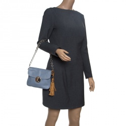 Pre Owned Prada Pale Blue/Beige Leather Tassel Shoulder Bag