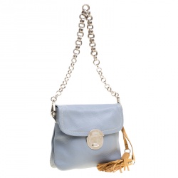 Pre Owned Prada Pale Blue/Beige Leather Tassel Shoulder Bag