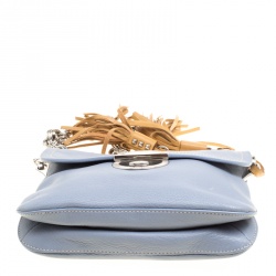Pre Owned Prada Pale Blue/Beige Leather Tassel Shoulder Bag