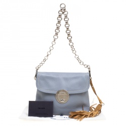 Pre Owned Prada Pale Blue/Beige Leather Tassel Shoulder Bag