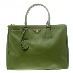 Pre Owned Prada Green Saffiano Lux Leather Large Double Zip Tote