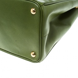 Pre Owned Prada Green Saffiano Lux Leather Large Double Zip Tote