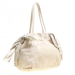Pre Owned Prada Light Beige Leather and Python Bow Hobo