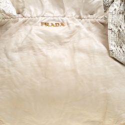 Pre Owned Prada Light Beige Leather and Python Bow Hobo