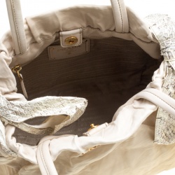 Pre Owned Prada Light Beige Leather and Python Bow Hobo