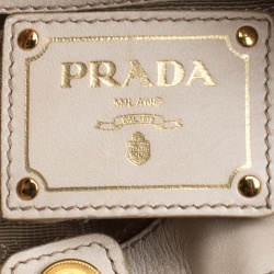 Pre Owned Prada Light Beige Leather and Python Bow Hobo