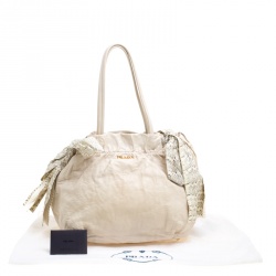 Pre Owned Prada Light Beige Leather and Python Bow Hobo
